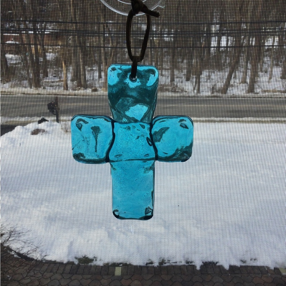 Blue Glass Cross Suncatcher